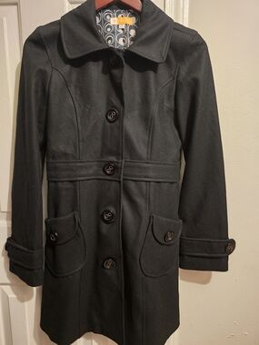 Tulle Black Women's Wool-Blend Button Front Coat